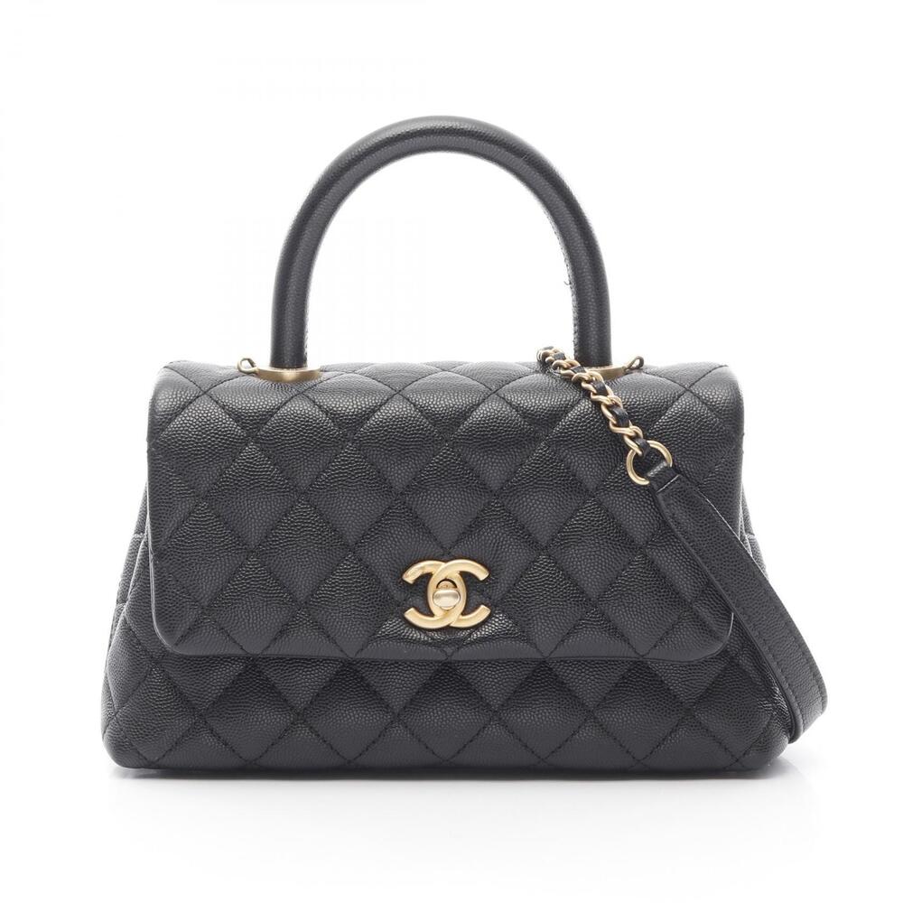 Chanel Coco Handle Flap Matelasse Handbag Leather Grained Calfskin Black